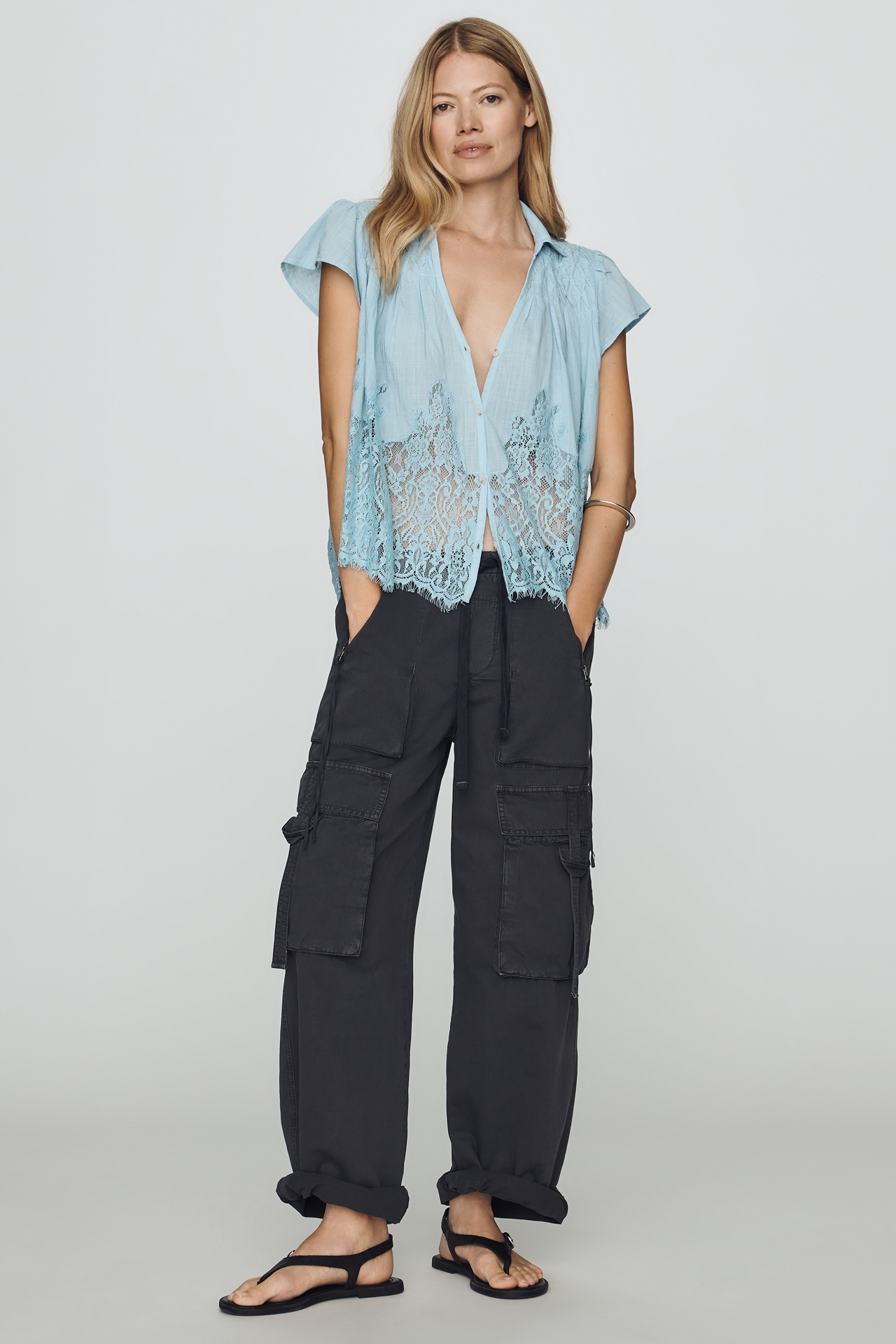 By Anthropologie Cotton Lace Buttondown Shirt