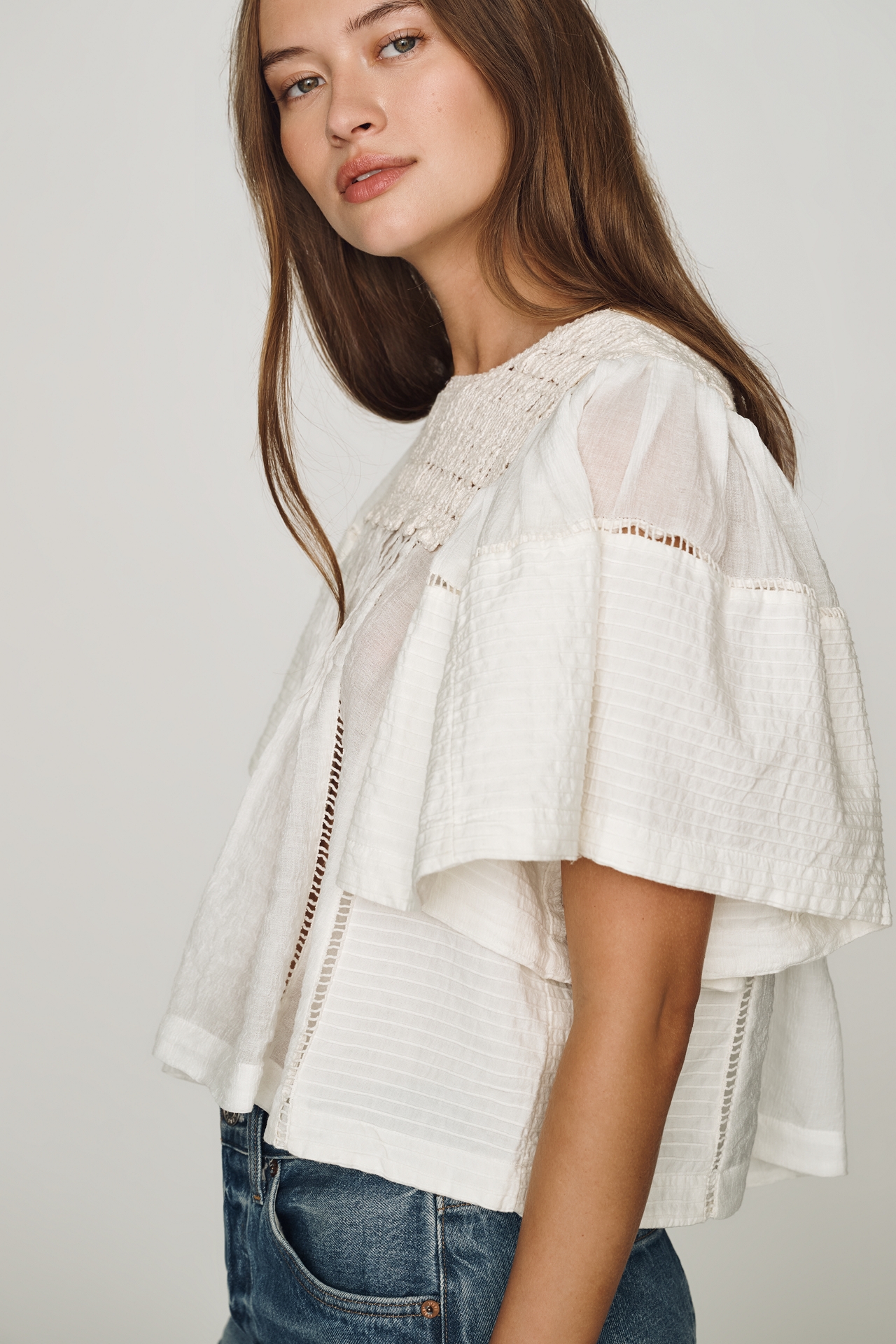 By Anthropologie Pleated Crochet Blouse