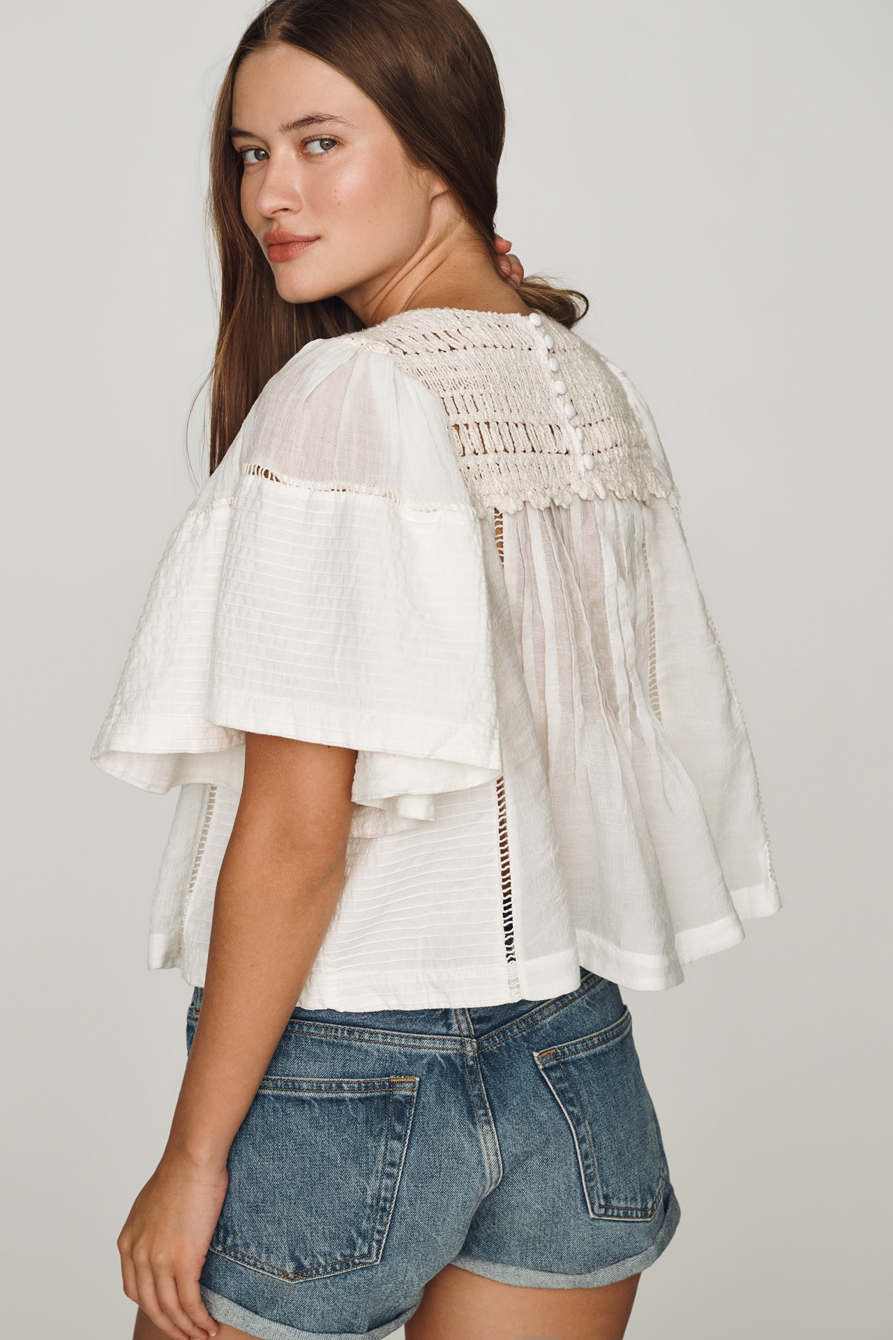 By Anthropologie Pleated Crochet Blouse