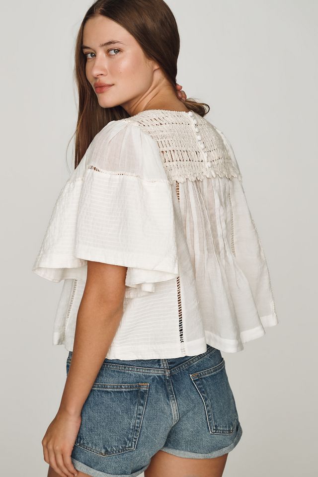 By Anthropologie Pleated Crochet Blouse #3