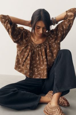 Pilcro Smocked Babydoll Top