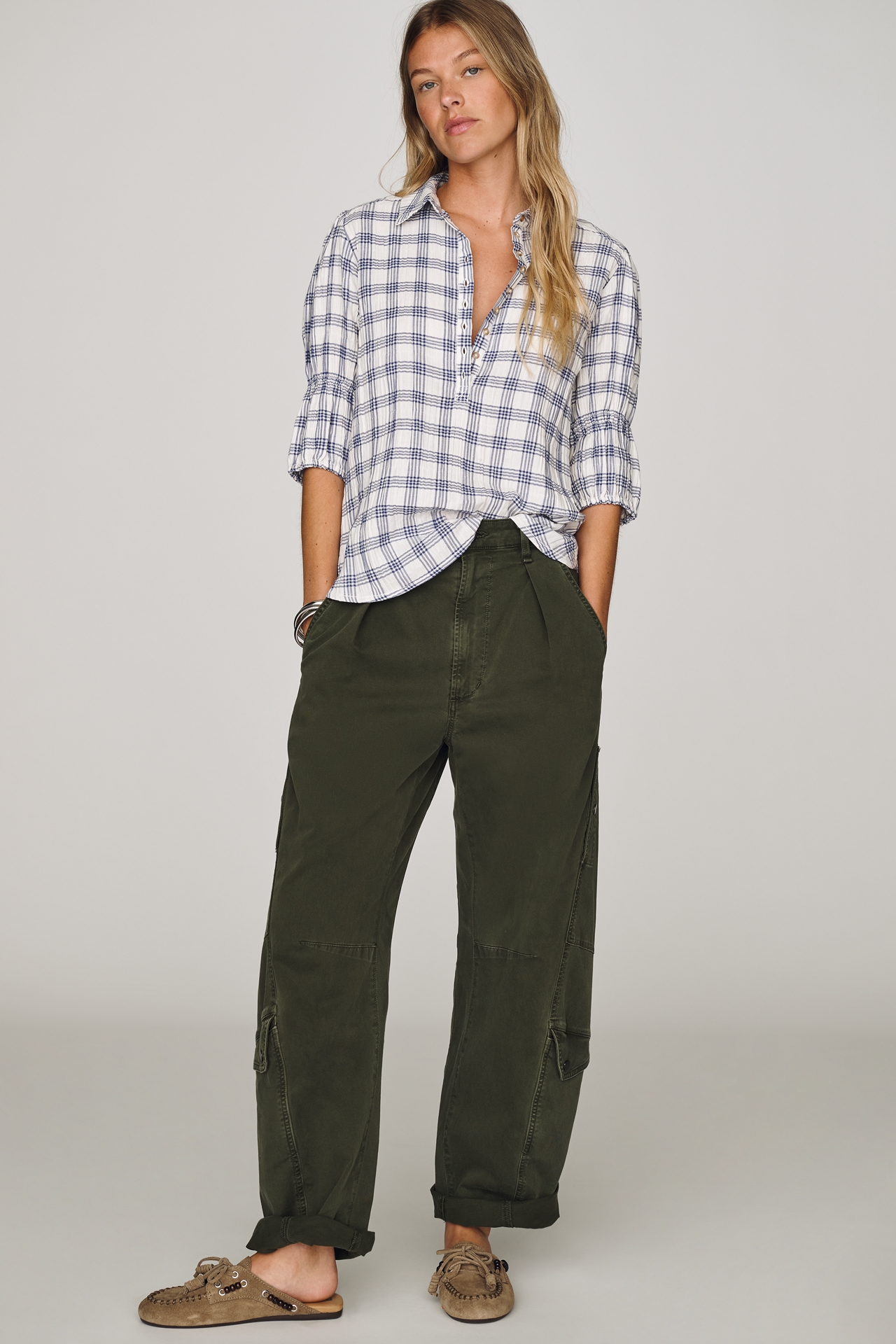 Pilcro Tallulah Puff Sleeve Buttondown Top