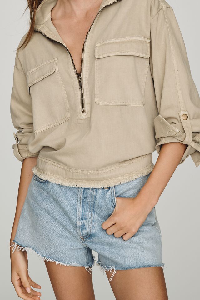 Pilcro Cotton Funnel-Neck Zip-Front Top #1