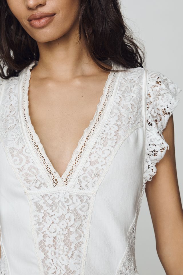By Anthropologie Lace Flutter-Sleeve Top #4
