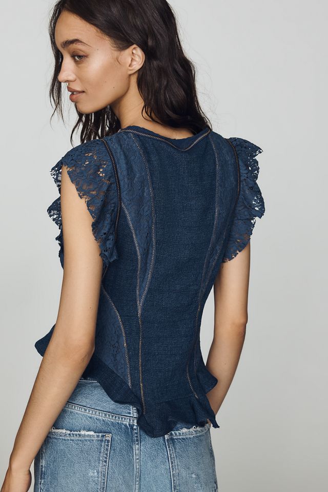 By Anthropologie Spitzen-Top mit Flatterärmeln #2