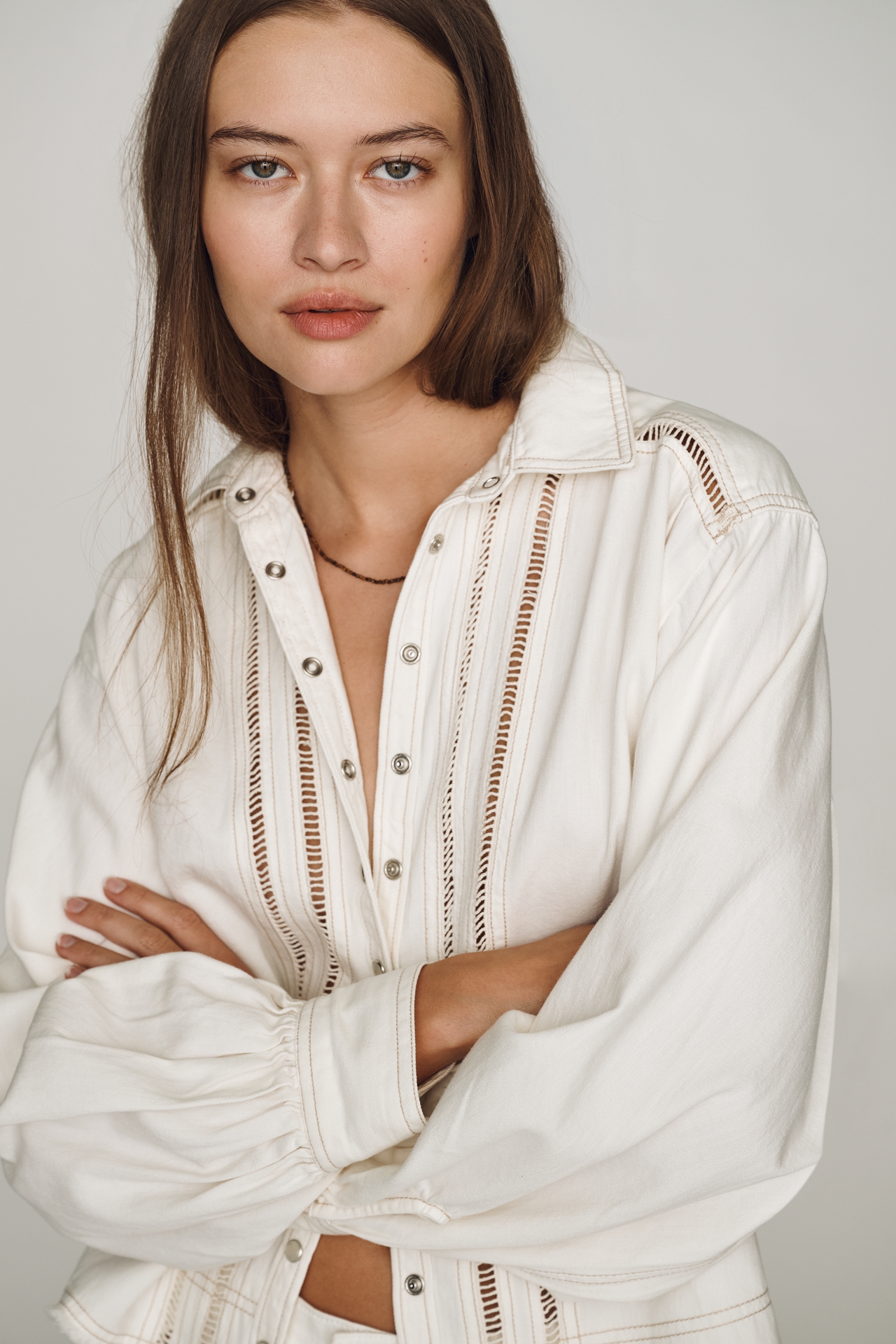 Pilcro Cotton Lace Buttondown Shirt