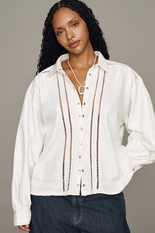 Pilcro Cotton Lace Buttondown Shirt #4