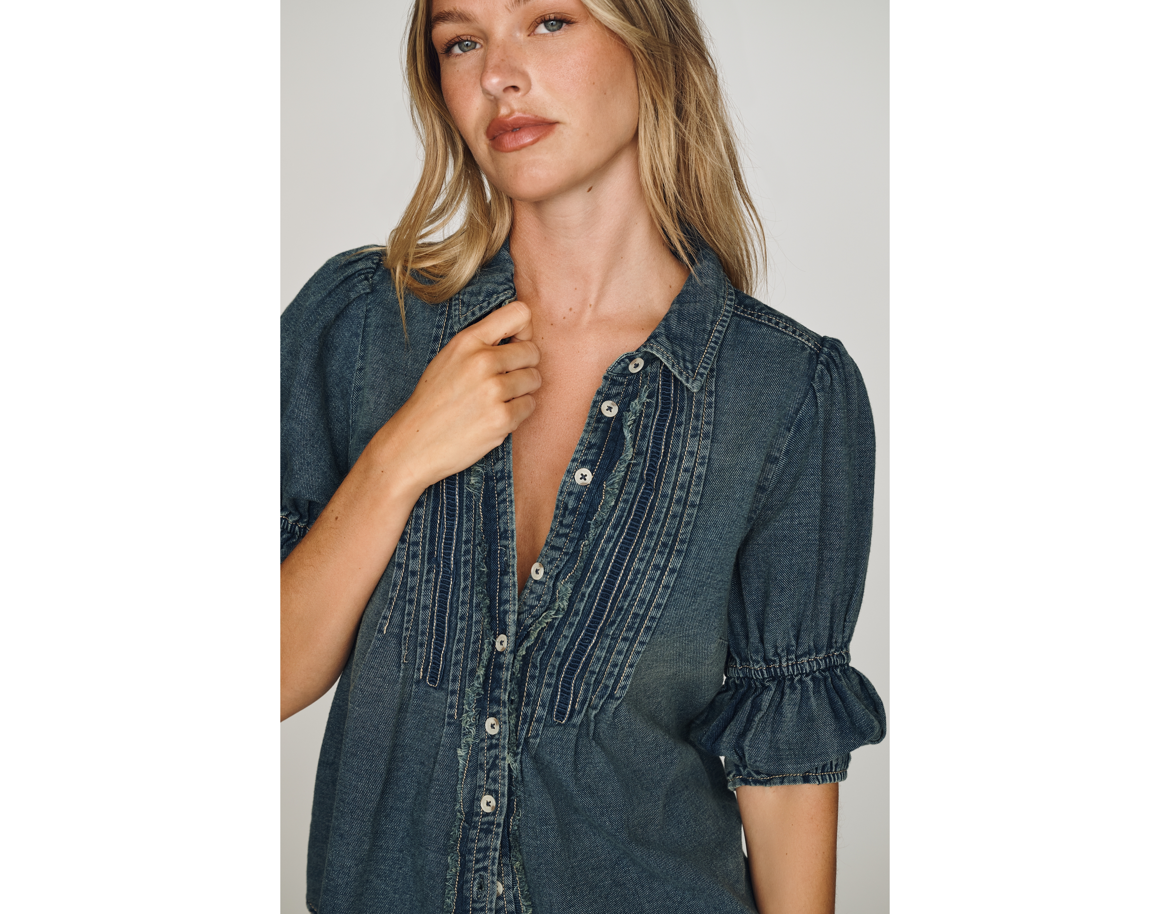 Pilcro Tallulah Cotton Denim Buttondown Top