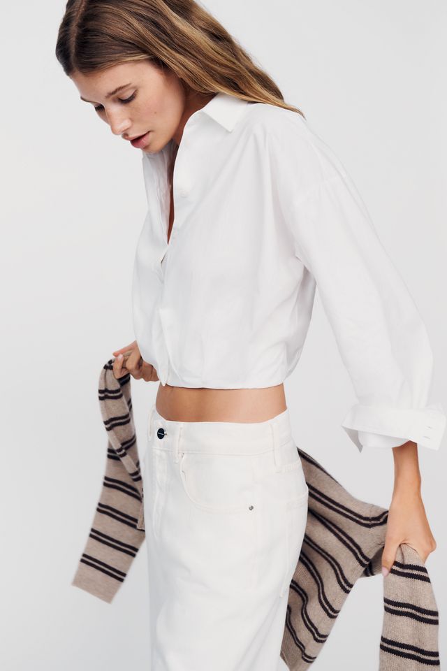 By Anthropologie 100% Cotton Cropped Bubble-Hem Top #1