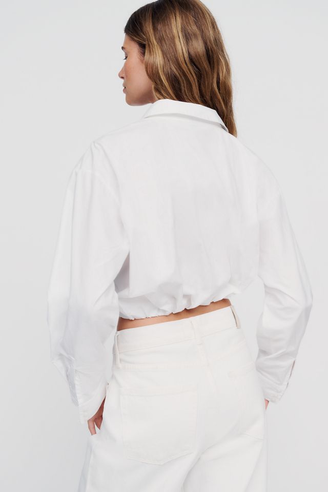 By Anthropologie 100% Cotton Cropped Bubble-Hem Top #3