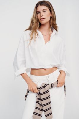 By Anthropologie 100% Cotton Cropped Bubble-Hem Top