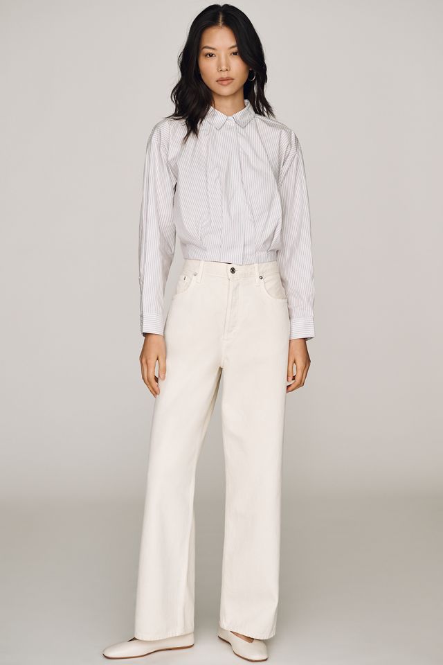 By Anthropologie 100% Cotton Cropped Bubble-Hem Top #1
