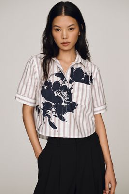 Maeve Merritt 100% Cotton Cropped Buttondown Shirt