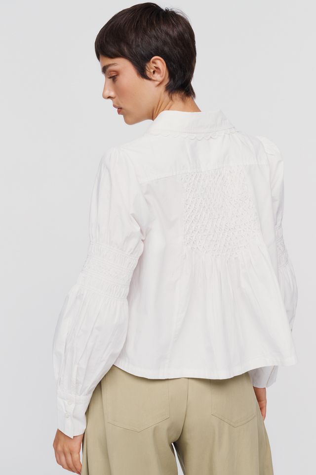 Maeve 100% Cotton Smocked Buttondown Shirt #1
