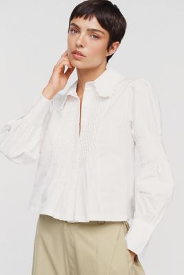 Maeve 100% Cotton Smocked Buttondown Shirt