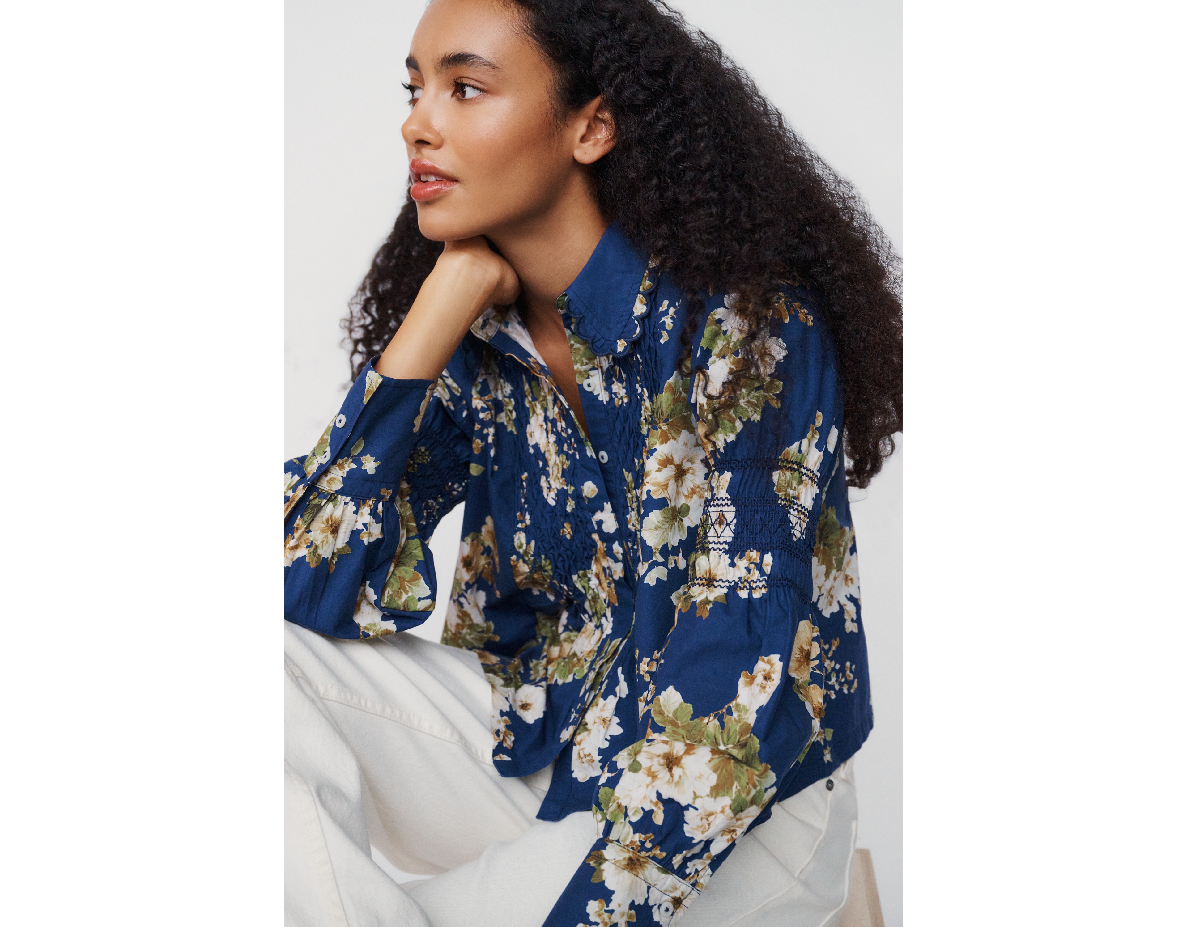 Maeve 100% Cotton Smocked Buttondown Shirt