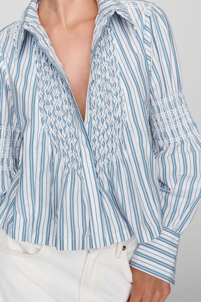 Maeve 100% Cotton Smocked Buttondown Shirt #1