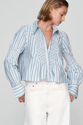 Maeve 100% Cotton Smocked Buttondown Shirt