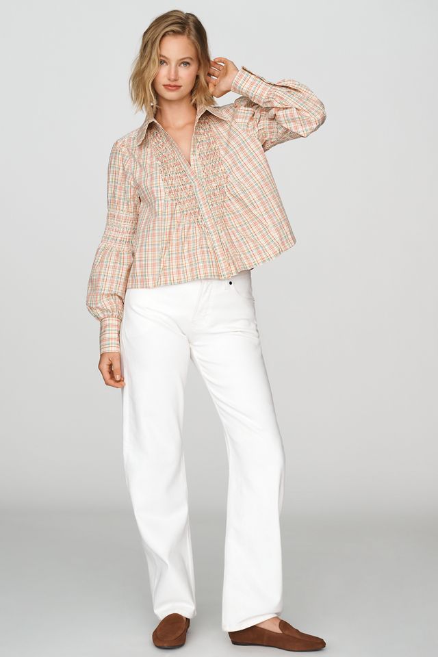 Maeve 100% Cotton Smocked Buttondown Shirt thumbnail 4