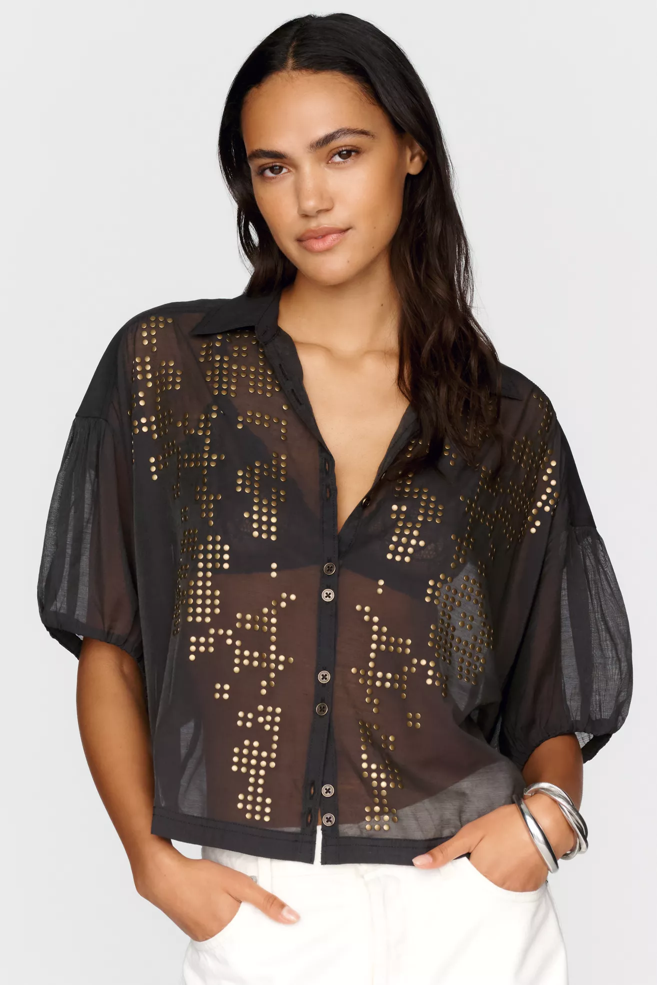 Pilcro Quincy Sheer Studded Blouse