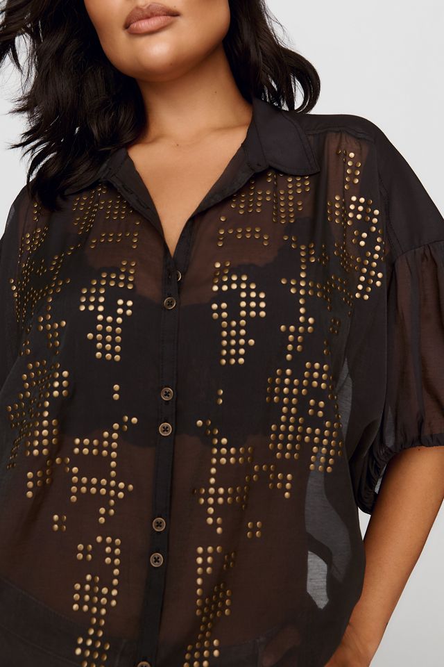 Pilcro Quincy Sheer Studded Blouse #5