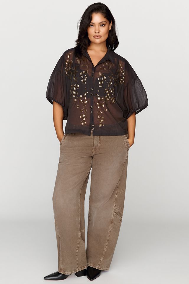 Pilcro Quincy Sheer Studded Blouse #7