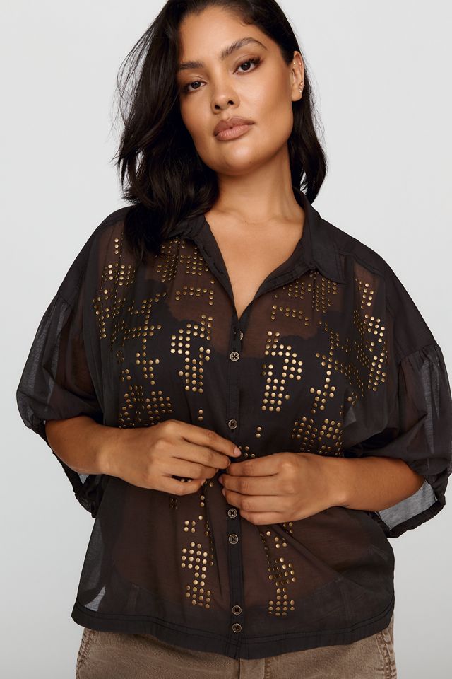 Pilcro Quincy Sheer Studded Blouse #4
