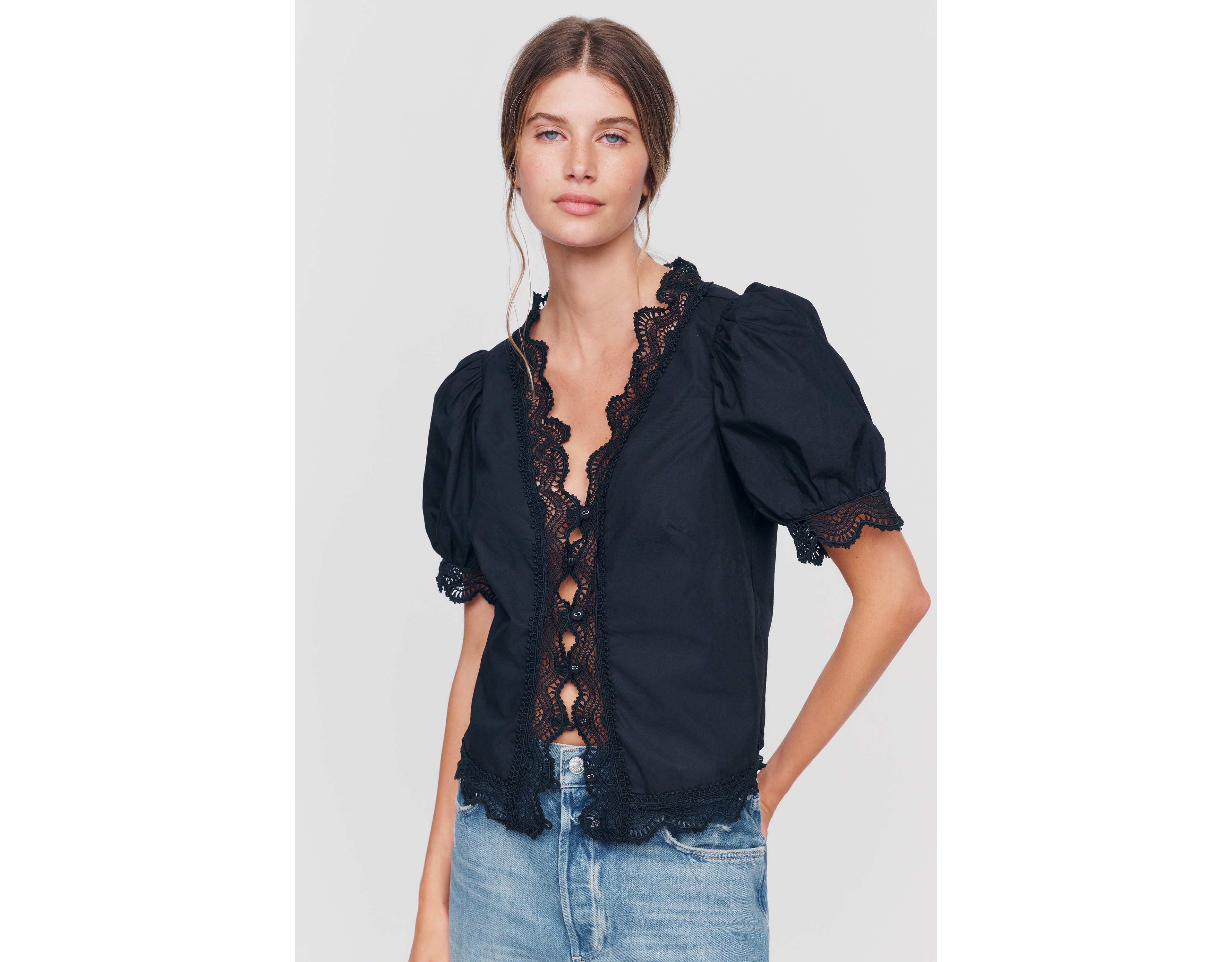By Anthropologie 100% Cotton Lace Detail Blouse