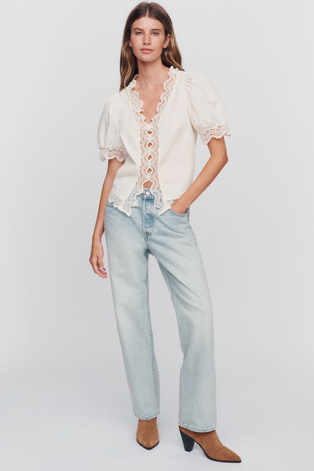 By Anthropologie Bluse aus 100% Baumwolle mit Spitzendetail #2