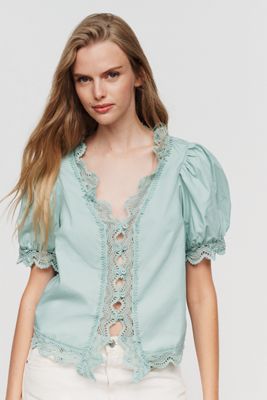 By Anthropologie 100% Cotton Lace Detail Blouse
