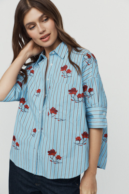 Maeve Mabel 100% Cotton Embroidered Buttondown Shirt by Anthropologie