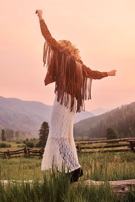 Siempre Faux-Suede Fringe Buttondown Shirt