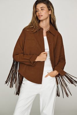 Siempre Faux-Suede Fringe Buttondown Shirt