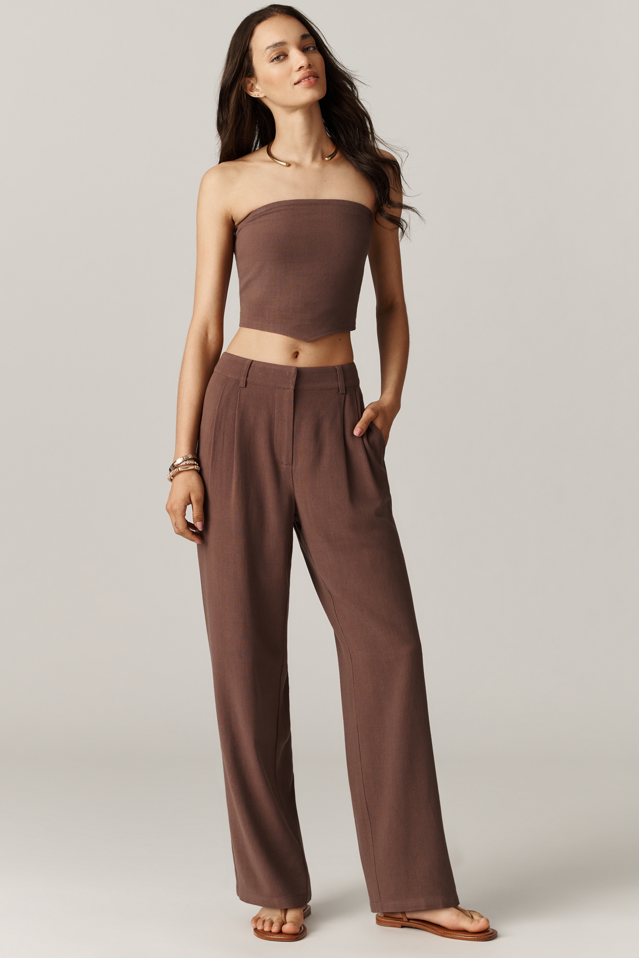 4th & Reckless Macie Linen-Blend Strapless Crop Top