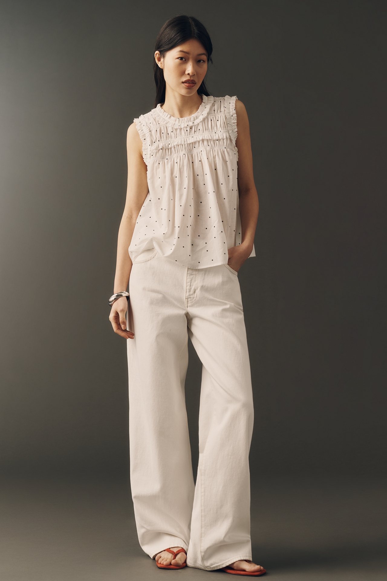 RAISONNEL Ruffle Sleeveless Swing Top