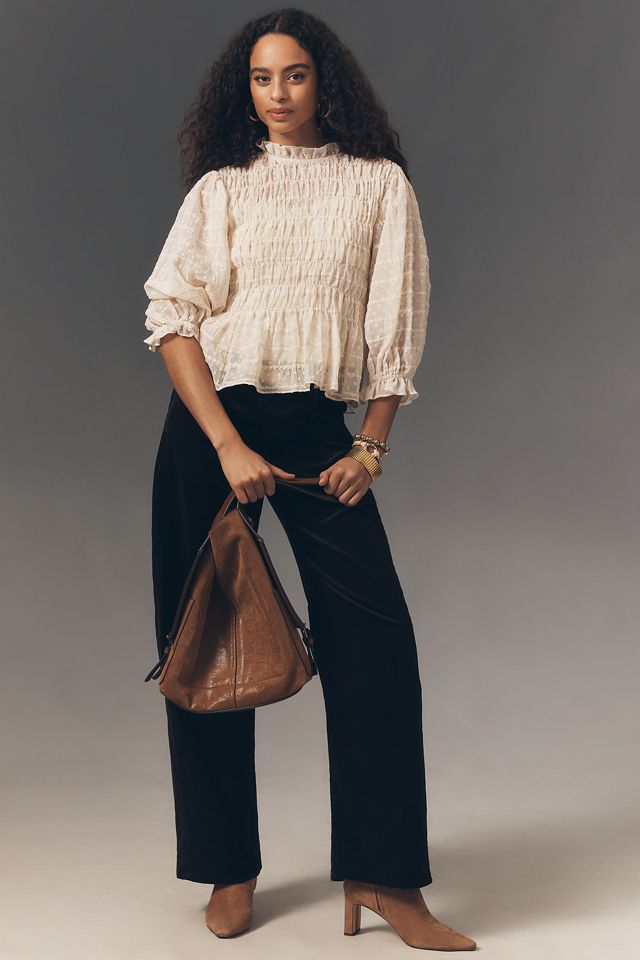 RAISONNEL Romantic Smocked High-Neck Peplum Top | Anthropologie