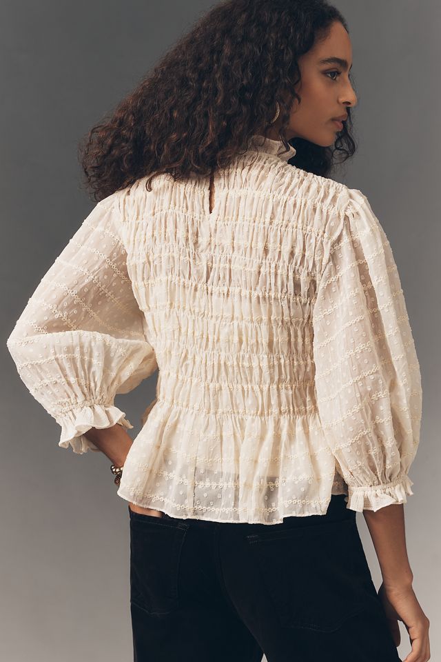 トップス cogthebigsmoke ANNA LOOSE HIGH-NECK TOP RAISONNEL Romantic Smocked High-Neck Peplum Top | Anthropologie