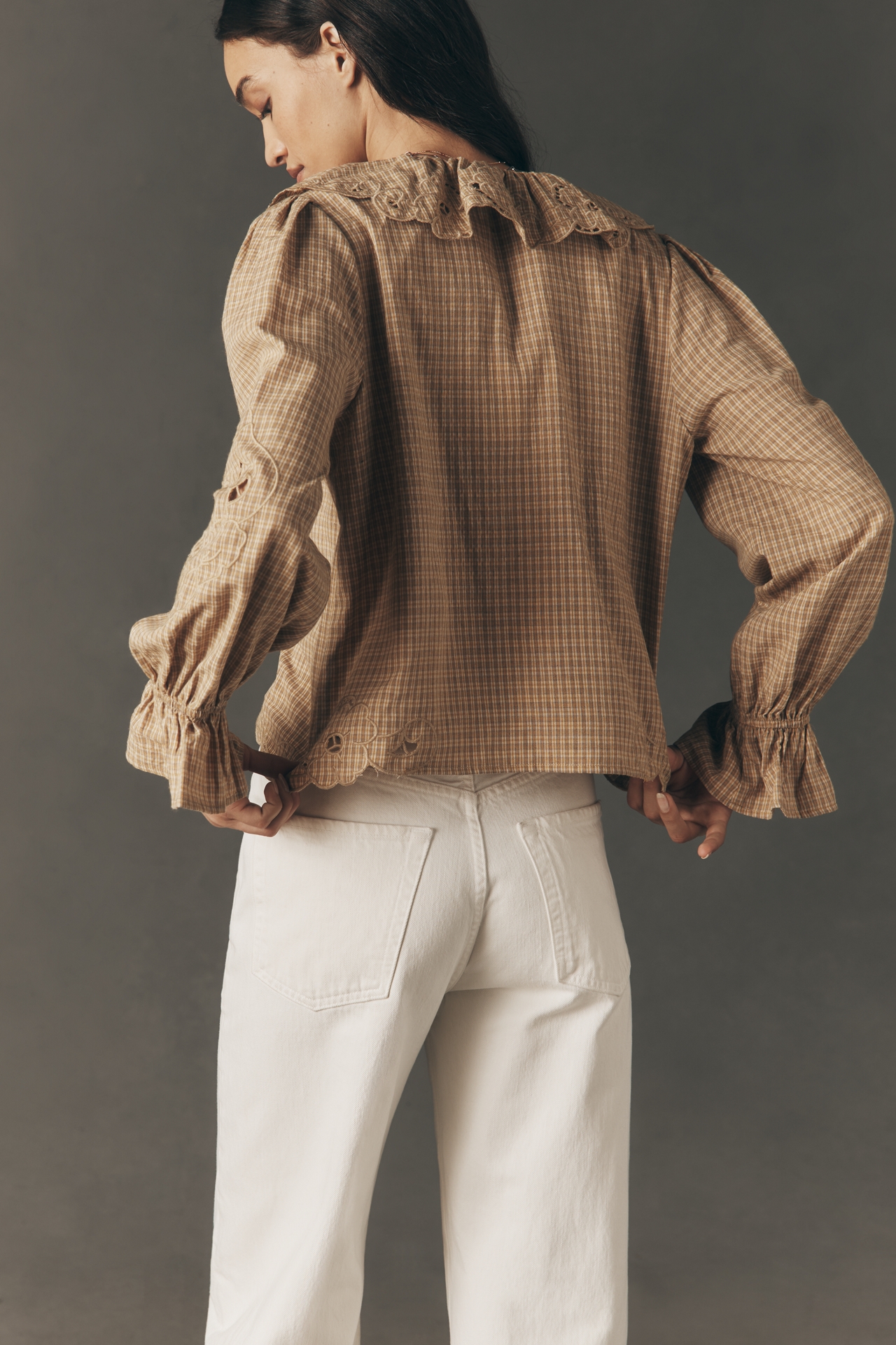 RAISONNEL Ruffled Embroidered Buttondown Top