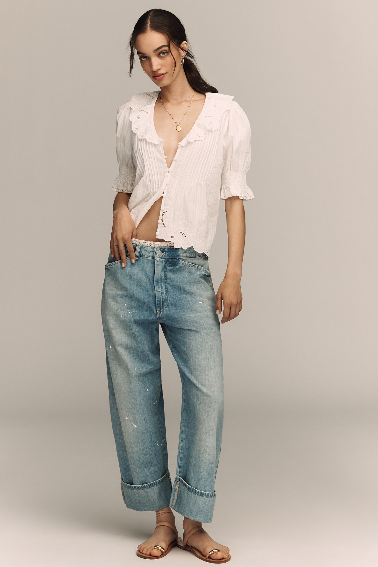 RAISONNEL Embroidered Collared Blouse