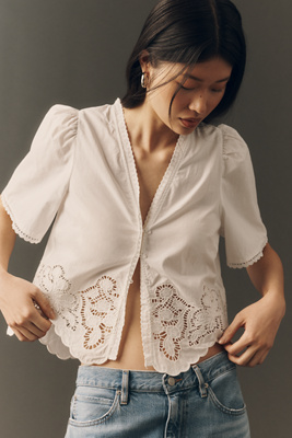 RAISONNEL Scalloped Puff-Sleeve Blouse | Anthropologie