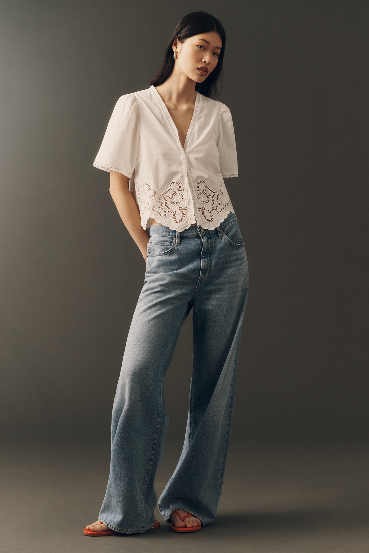 RAISONNEL Scalloped Puff-Sleeve Blouse