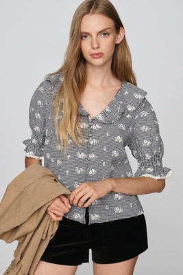 RAISONNEL Embroidered Ruffle Blouse | Anthropologie