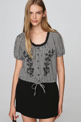 RAISONNEL Embroidered Puff-Sleeve Blouse