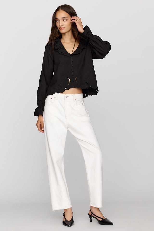 RAISONNEL 100% Cotton Eyelet Collared Blouse #1