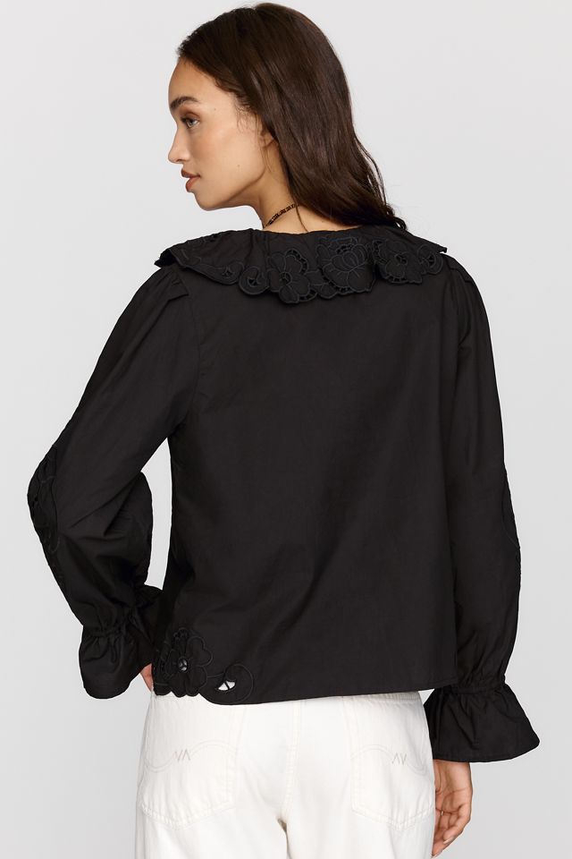 RAISONNEL 100% Cotton Eyelet Collared Blouse #2