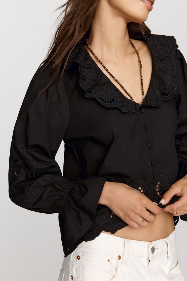 RAISONNEL 100% Cotton Eyelet Collared Blouse #3