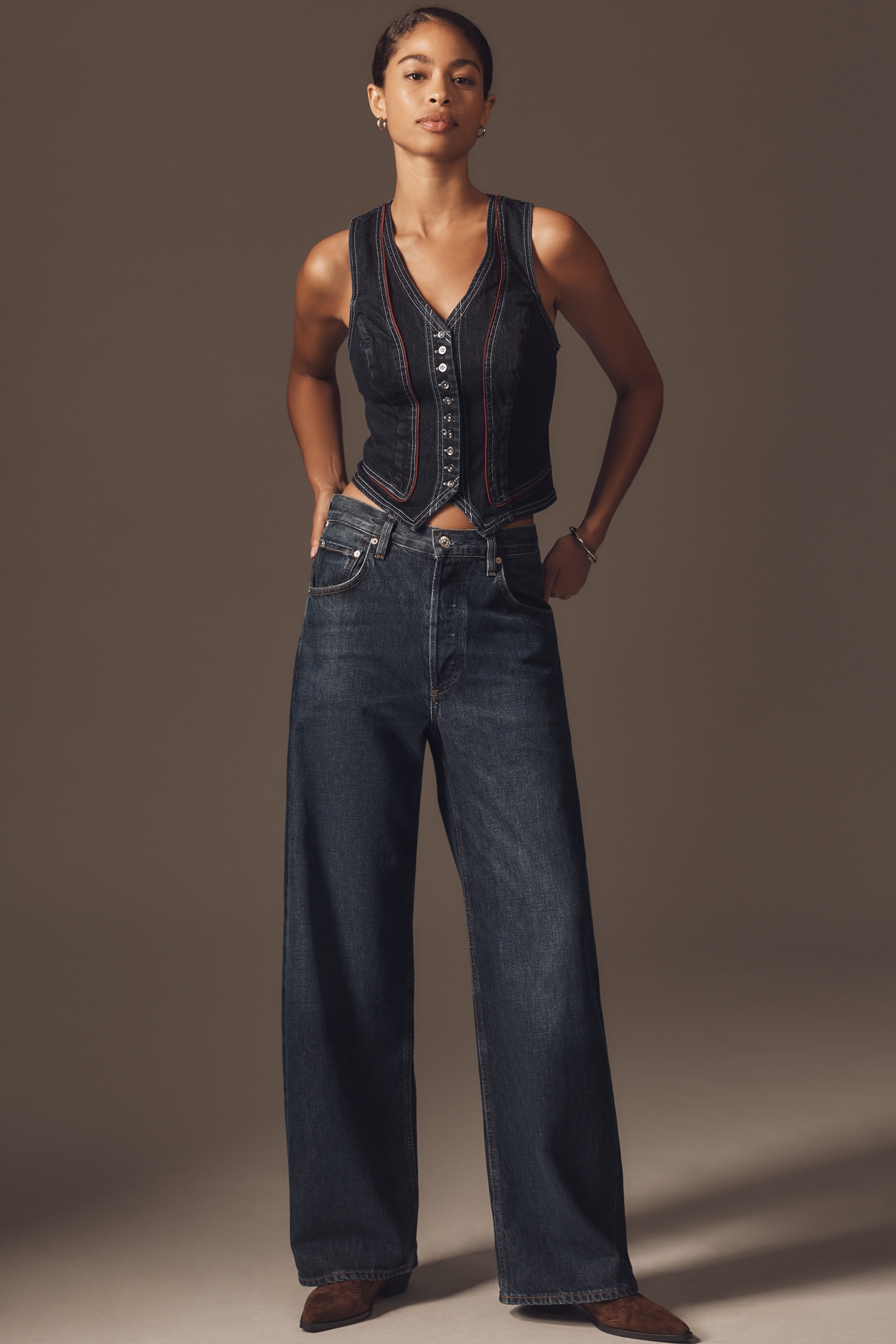 Pilcro Contrast Denim Vest