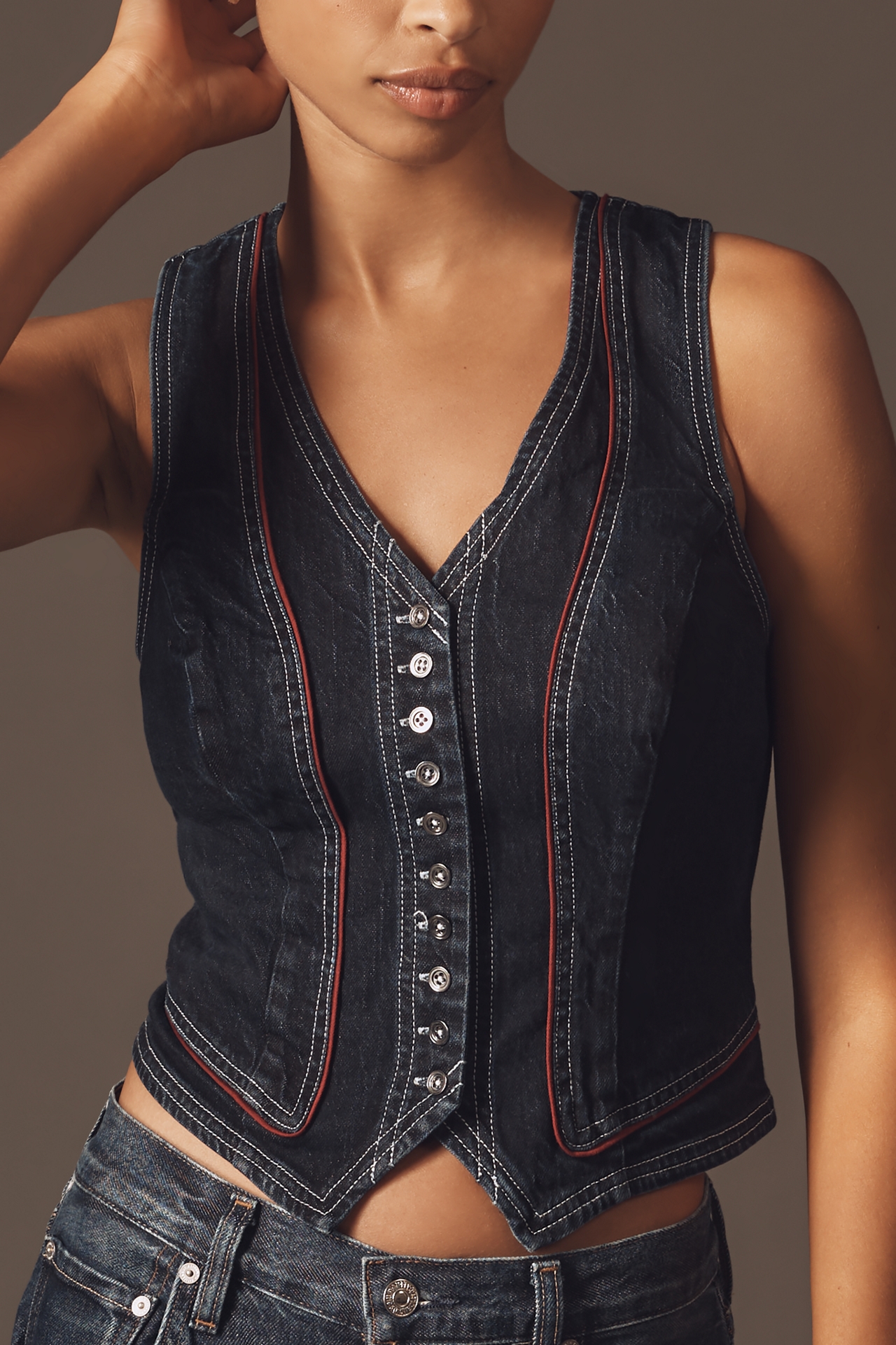 Pilcro Contrast Denim Vest