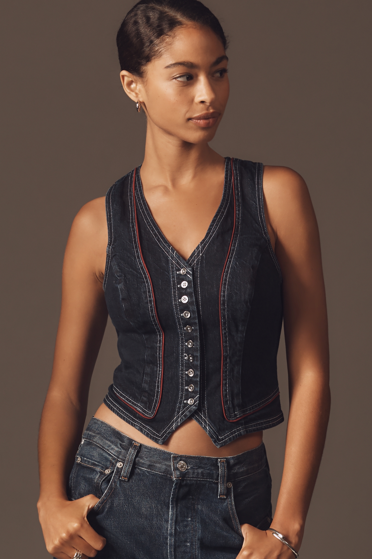 Pilcro Contrast Denim Vest