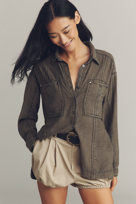 Pilcro Long-sleeve Utility Buttondown Shirt In Black